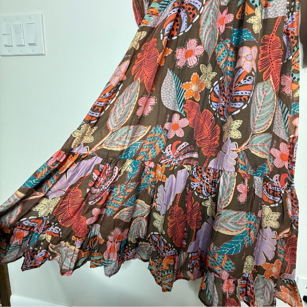 New FATE Spring Floral Tropical Vibrant Flowy Maxi Dress Puff Long Sleeve small - Picture 6 of 15